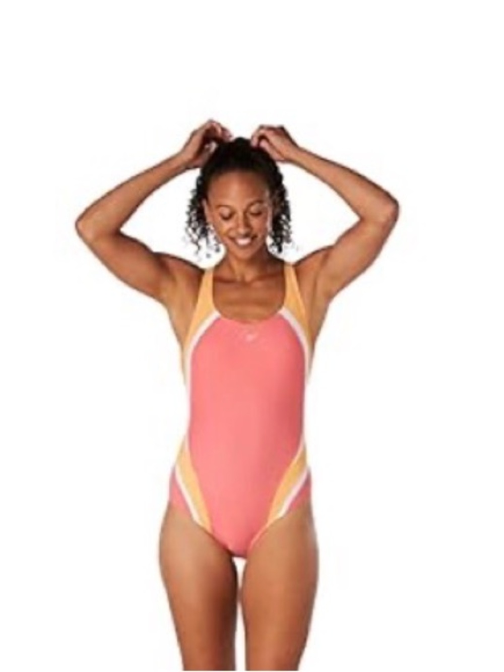 Speedo Coral-Peach Colorblock One-Piece Swimsuit Size 8